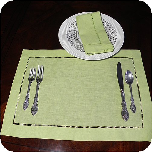 Lime Green Hemstitched Linen Placemat
