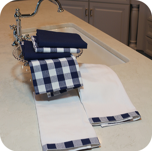 Vintage Gingham Trim Kitchen Towels - Cowboy Navy