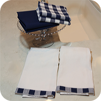 Vintage Gingham Trim Kitchen Towels - Cowboy Navy