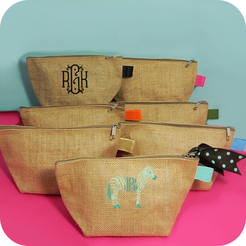 Jute Zipper Pouch With Colored Tab