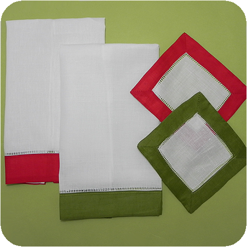 Christmas Colors Border Cocktail Napkins - One Dozen