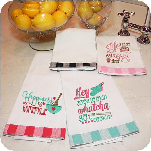 Vintage Gingham Trim Towels - Valentine's Day
