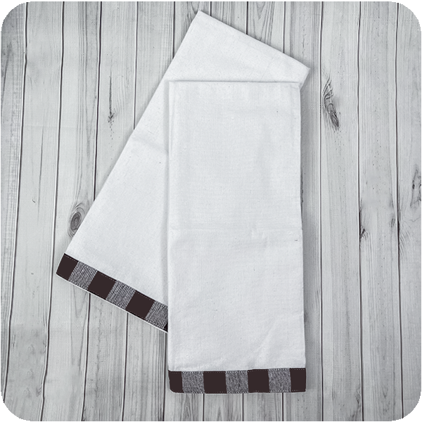 Vintage Gingham Trim Kitchen Towels - Chocolate Brown
