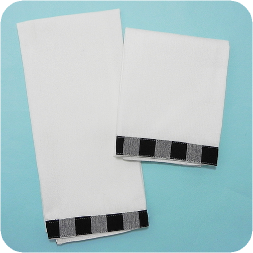 Vintage Gingham Trim Kitchen Towels - Black
