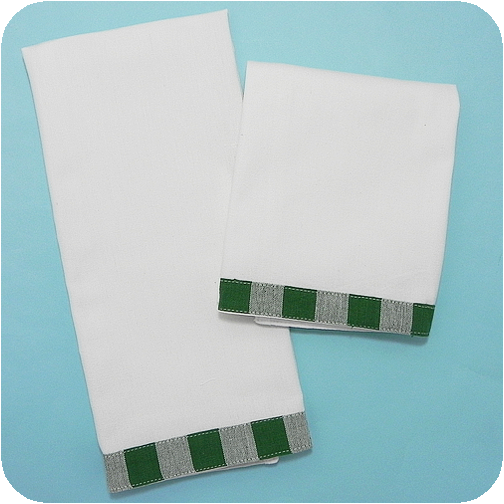 Vintage Gingham Trim Kitchen Towels - Tree Green