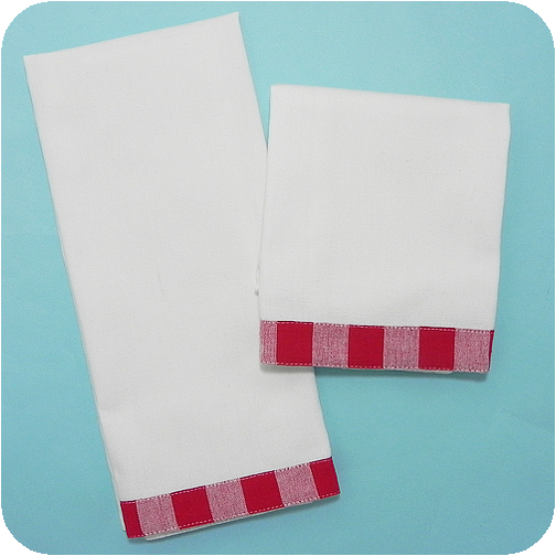 Vintage Gingham Trim Kitchen Towels - Red