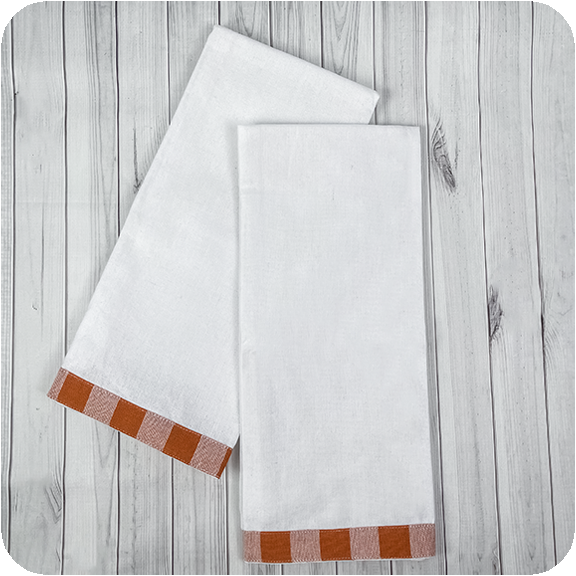 Vintage Gingham Trim Kitchen Towels - Longhorn Orange