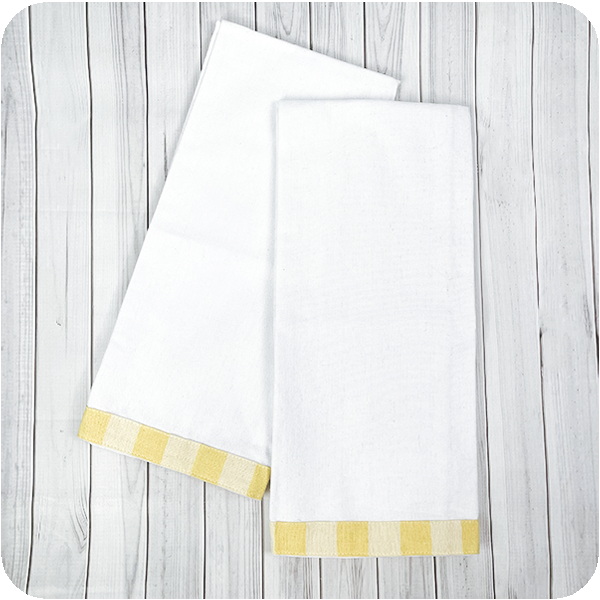 Vintage Gingham Trim Kitchen Towels - Butter Yellow