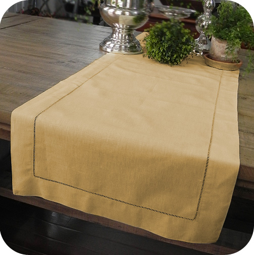 Taupe Solid Hemstitched Linen Tablerunner