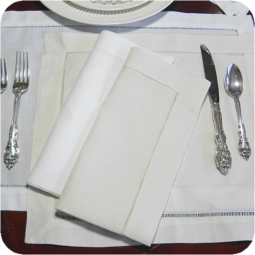 Hemstitched Dinner Napkins - 20 Inch (White or Ecru)