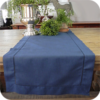 Navy Solid Hemstitched Linen Tablerunner